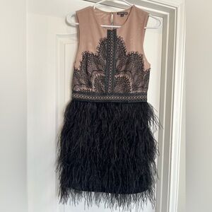 Gianni Bini Elegant Black and Nude Feather Cocktail Dress
